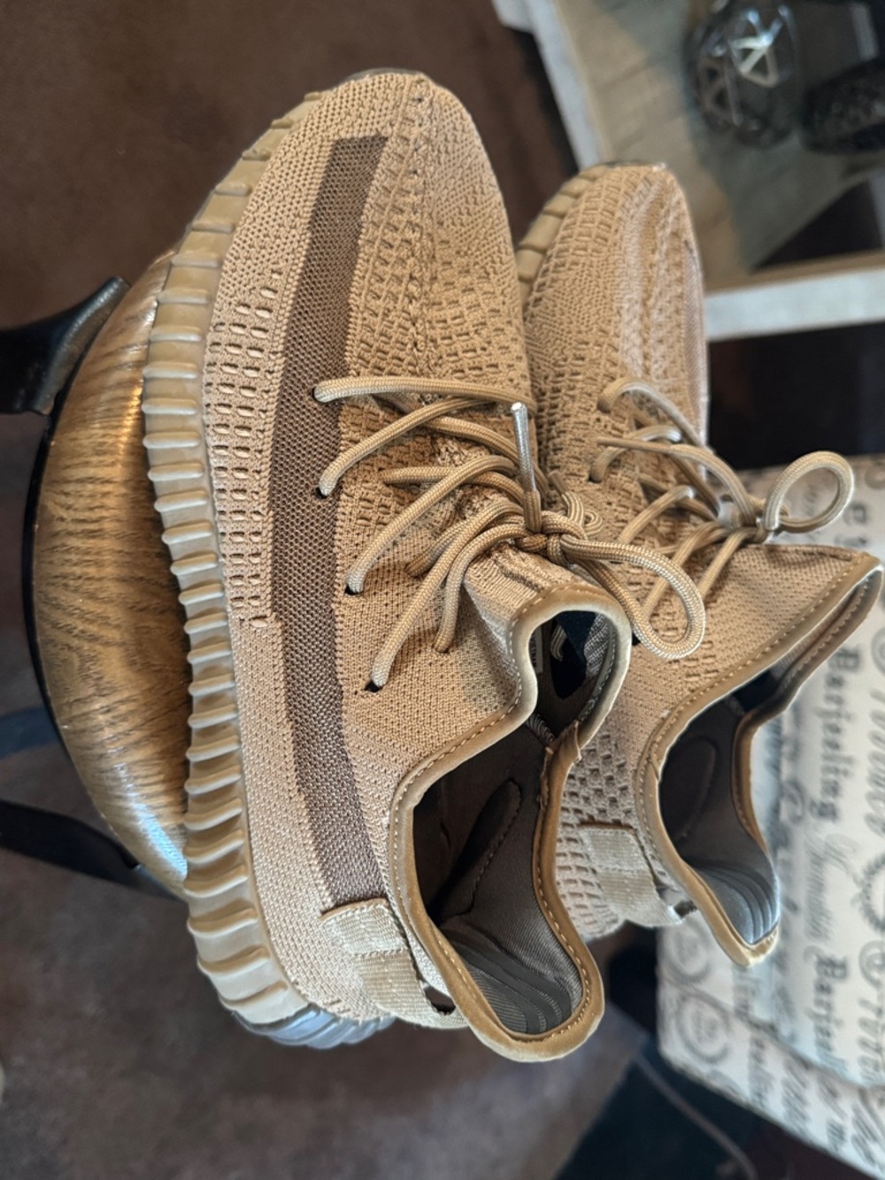 Yeezy Knit Low-Top Sneakers in Tan Brown - Picture 3 of 8